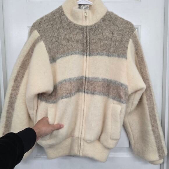 Samband of Iceland 100% Wool Jacket S Cream Nordic Winter Cozy Chunky Oversized - Picture 4 of 13